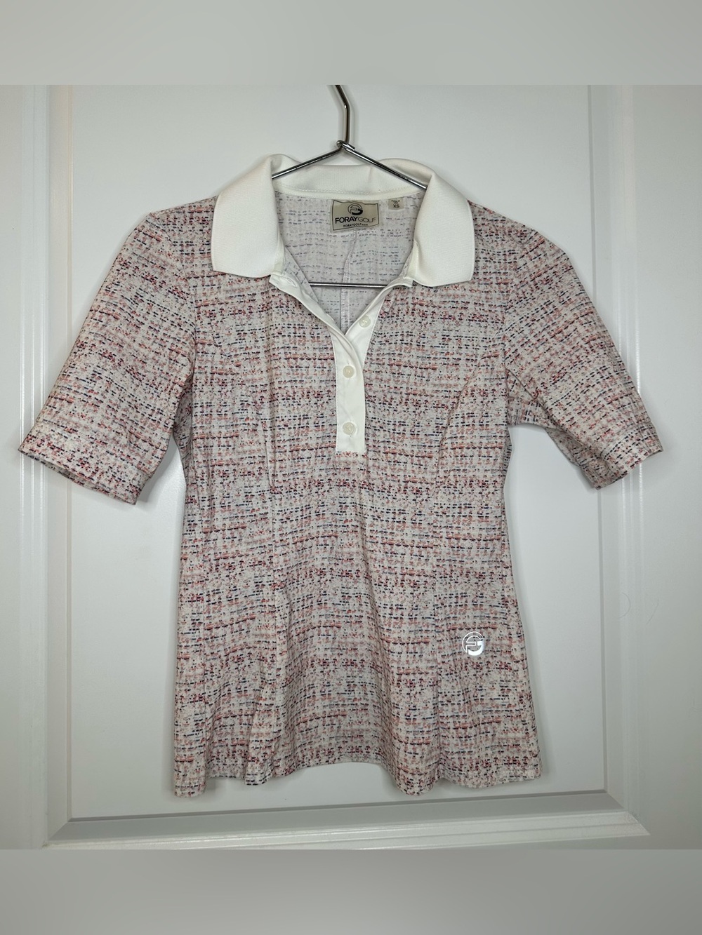 FORAY & CO Cream Collared Tweed Polo Top‎ - Pink/Red Accent